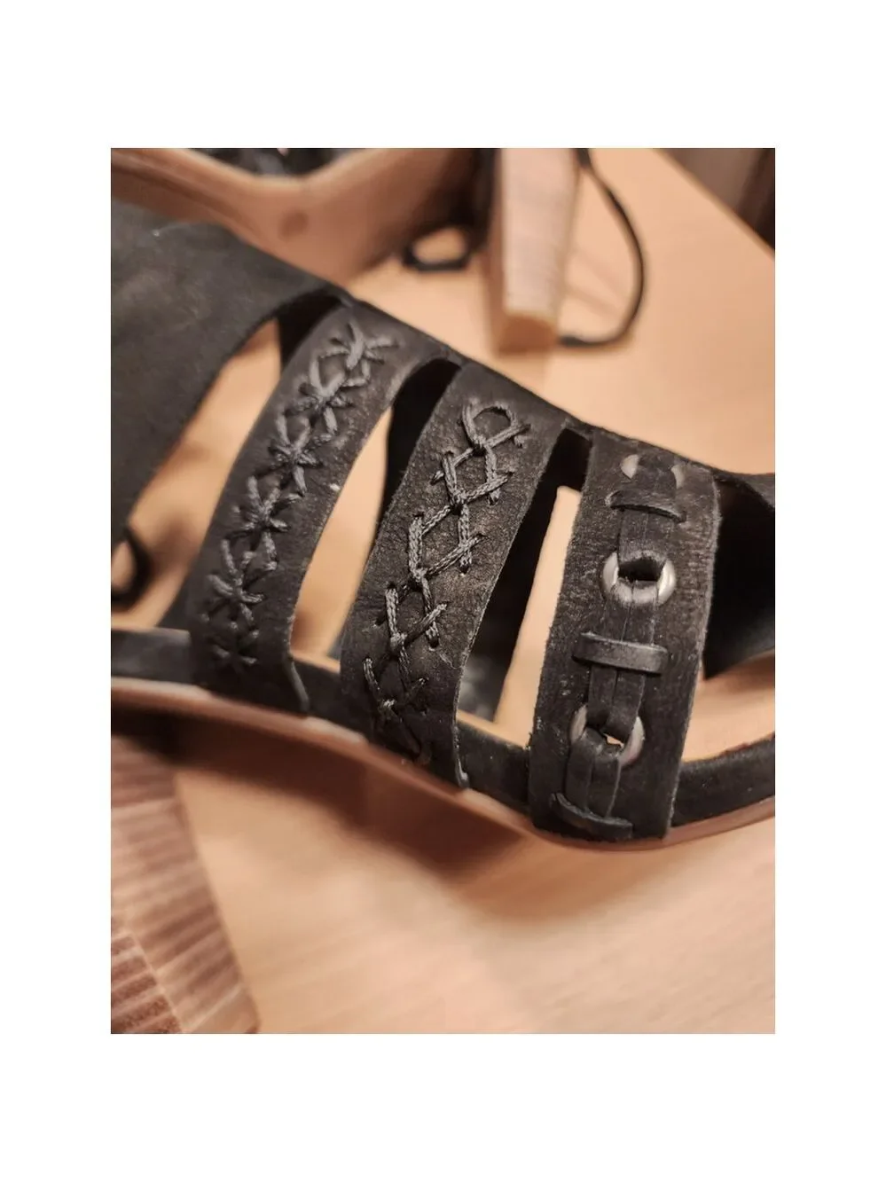 Lucky Brand Suede LEATHER Embroidered Block Heel Sandal Booties sz 9.5 M BLACK